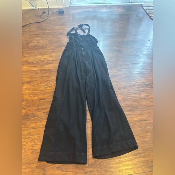 FREE PEOPLE CALL ON ME ONE PIECE WIDE LEG JUMPSUIT IN BLACK Small - Picture 3 of 5
